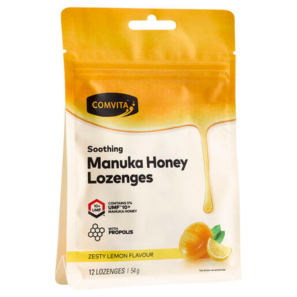Comvita Manuka Honey Lozenges (with Propolis) - Lemon 12 loz