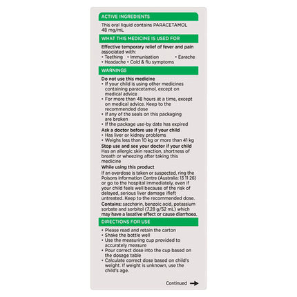 Panadol Children's 5-12 Years Elixir Oral Liquid Raspberry Flavour 200mL