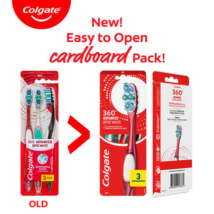 Colgate 360 Advanced Optic White Manual Toothbrush Soft 3 Pack