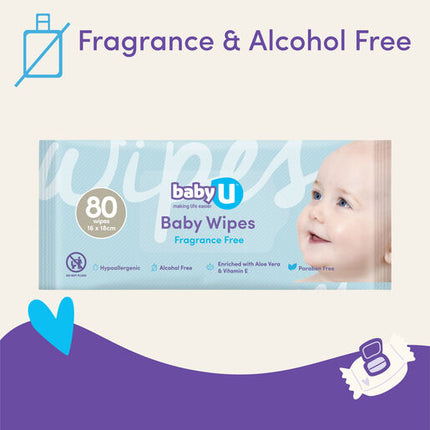 Baby U Baby Wipes Fragrance Free 80 Pack
