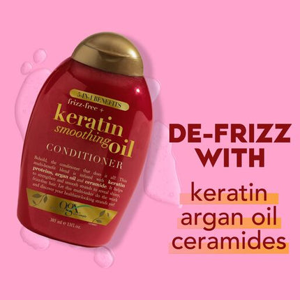 OGX Frizz Free + Keratin Smoothing Oil 5 in 1 Benefits Conditioner For Frizzy Hair 385mL