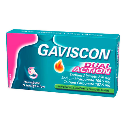 Gaviscon Dual Action Heartburn & Indigestion Relief Peppermint 16 Chewable Tablets