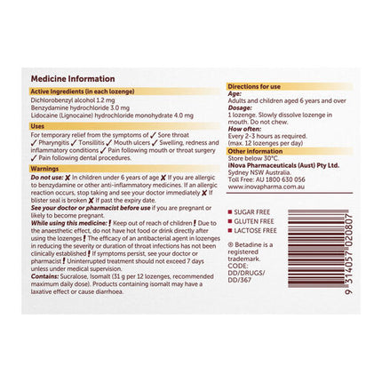 Betadine Anaesthetic Honey Lemon 16 Lozenges