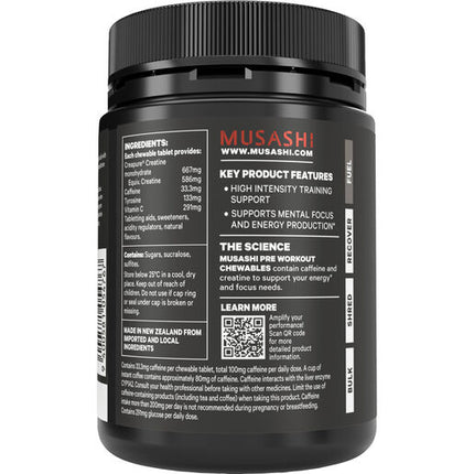 Musashi Pre Workout Chewables Fruit Crush Flavour 60 tabs