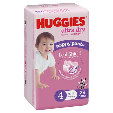 Huggies Ultra Dry Nappy Pants Girls Size 4 Toddler (9-14kg) 29 Pack