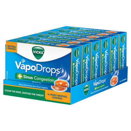 Vicks VapoDrops +Sinus Congestion Honey Menthol 16 Lozenges – Cough & Cold