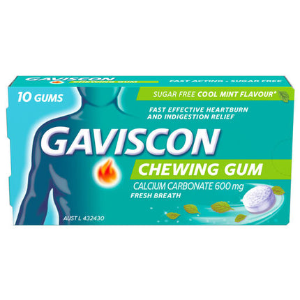 Gaviscon Chewing Gum Heartburn and Indigestion relief Cool Mint Flavour 10 Pack