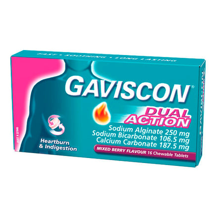 Gaviscon Dual Action Heartburn & Indigestion Relief Mixed Berry 16 Chewable Tablets