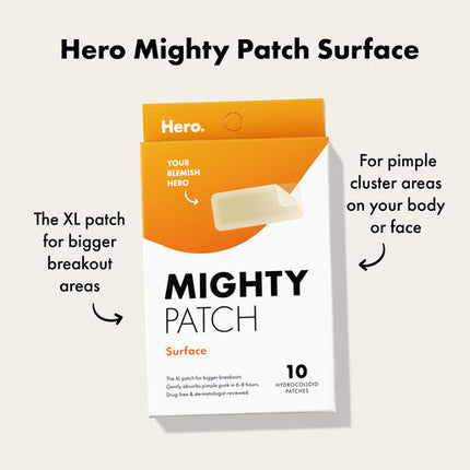 Hero Mighty Patch Surface Pimple Patches Face Body & Back XL-Sized 10 pack