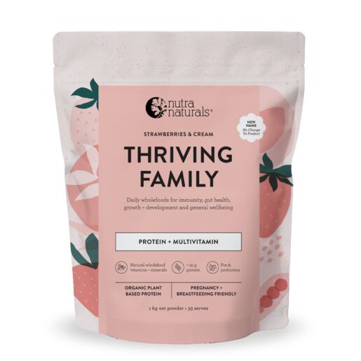 Nutra Naturals Organic Thriving Family Protein (Protein + Multivitamin) Strawberries & Cream 1Kg
