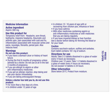 Aspro Clear Pain Relief 300mg 60 Soluble Tablets