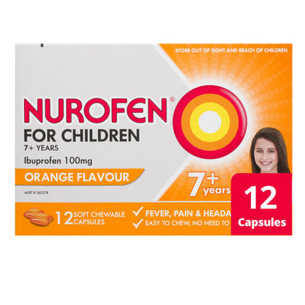 Nurofen For Children 100mg Ibuprofen Orange 12 Chewable Capsules