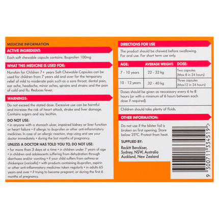 Nurofen For Children 100mg Ibuprofen Orange 12 Chewable Capsules