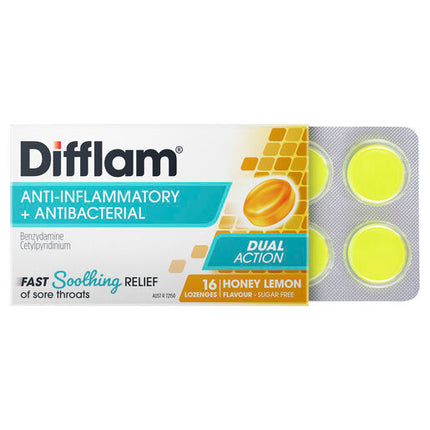 Difflam Sore Throat Sugar Free Honey & Lemon 16 Lozenges