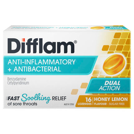 Difflam Sore Throat Sugar Free Honey & Lemon 16 Lozenges