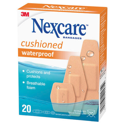 Nexcare Waterproof Cushioned Strips Assorted 20 Pack