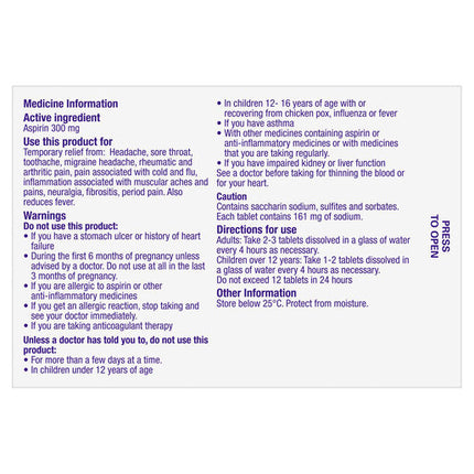 Aspro Clear Pain Relief 300mg 24 Tablets