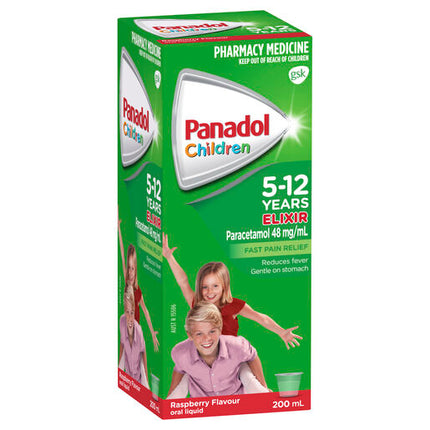 Panadol Children's 5-12 Years Elixir Oral Liquid Raspberry Flavour 200mL