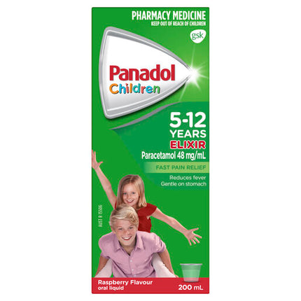 Panadol Children's 5-12 Years Elixir Oral Liquid Raspberry Flavour 200mL