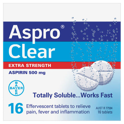 Aspro Clear Extra Strength Pain Relief 500mg 16 Tablets