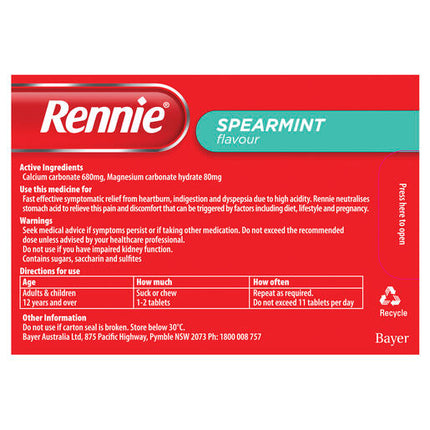 Rennie Indigestion & Heartburn Relief Chewable Tablets 96 Pack