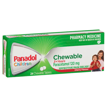 Panadol Children 3+ Years Chewable, Cherry Flavour, 24 Tablets