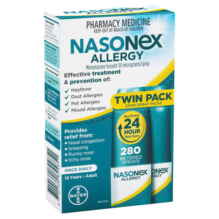 Nasonex Allergy 24 Hour Nasal Spray Twin Pack 2 x 140 Sprays