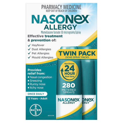 Nasonex Allergy 24 Hour Nasal Spray Twin Pack 2 x 140 Sprays