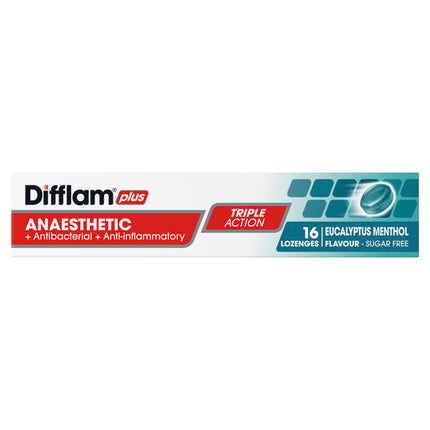 Difflam Plus Anaesthetic Sugar Free Lozenges Eucalyptus & Menthol Flavour 16 Lozenges