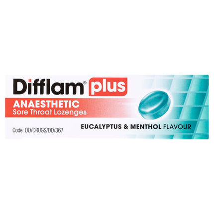 Difflam Plus Anaesthetic Sugar Free Lozenges Eucalyptus & Menthol Flavour 16 Lozenges