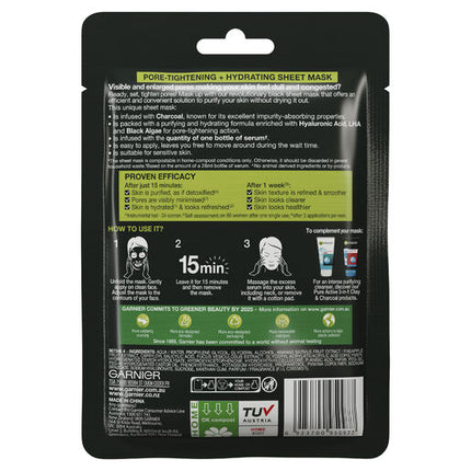 Garnier Pure Charcoal Hyaluronic Acid + Black Algae Sheet Mask 28g