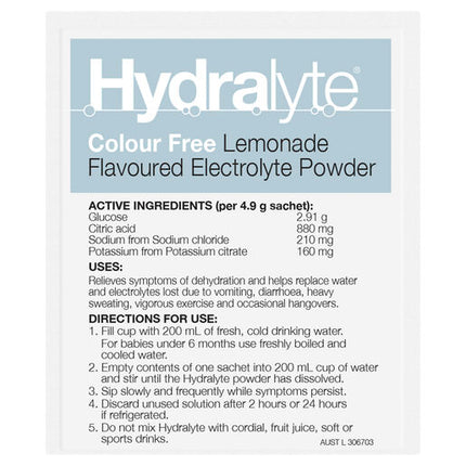 Hydralyte Electrolyte Powder Colourfree Lemonade 10 Pack