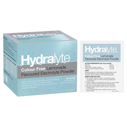 Hydralyte Electrolyte Powder Colourfree Lemonade 10 Pack