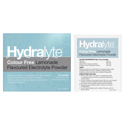 Hydralyte Electrolyte Powder Colourfree Lemonade 10 Pack