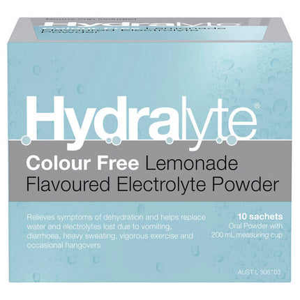 Hydralyte Electrolyte Powder Colourfree Lemonade 10 Pack