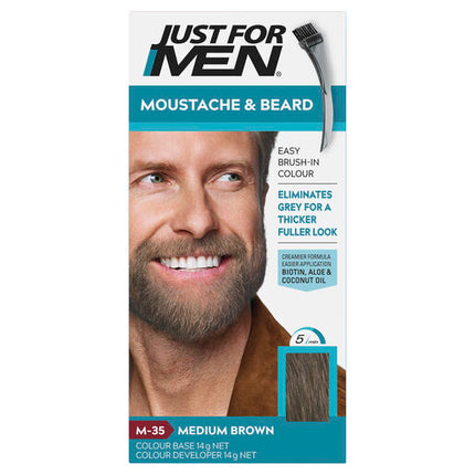 Just For Men Moustache & Beard Brush-In Colour Gel M-35 Medium Brown