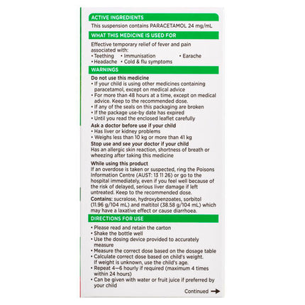 Panadol Children 1-5 Years Suspension, Fever & Pain Relief, Strawberry Flavour, 200 mL