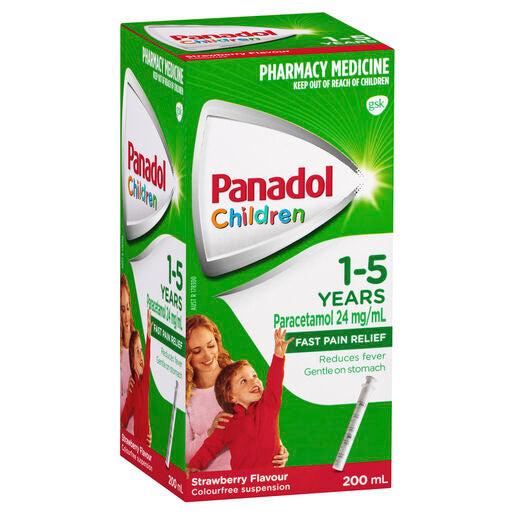 Panadol Children 1-5 Years Suspension, Fever & Pain Relief, Strawberry Flavour, 200 mL