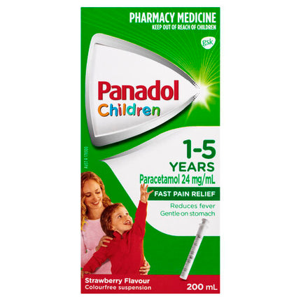 Panadol Children 1-5 Years Suspension, Fever & Pain Relief, Strawberry Flavour, 200 mL