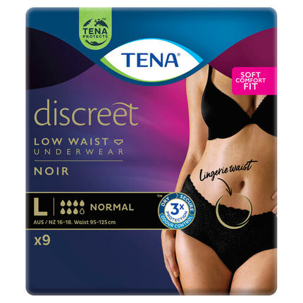 Tena Women's Pants Noir Low Waist Large 9 Pack