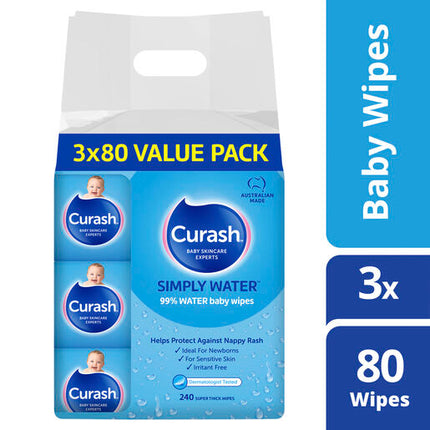 Curash Water Wipes 3X80 Pack