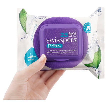 Swisspers Micellar and Coconut Water Facial Wipes 25 Pack
