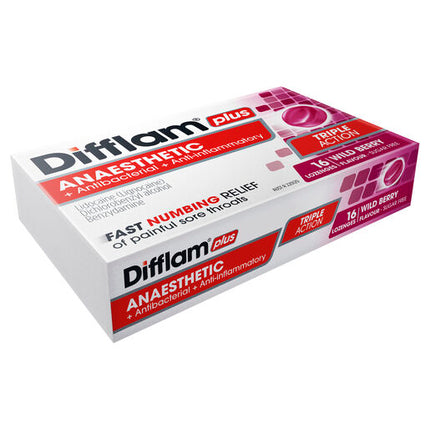 Difflam Plus Anaesthetic Sugar Free Berry Lozenge 16 Lozenges
