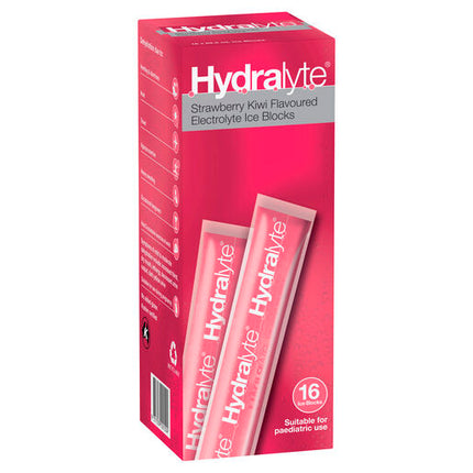 Hydralyte Electrolyte Ice Blocks Strawberry Kiwi 16 Pack