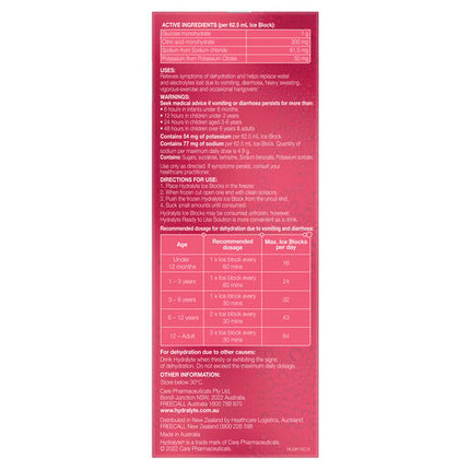 Hydralyte Electrolyte Ice Blocks Strawberry Kiwi 16 Pack