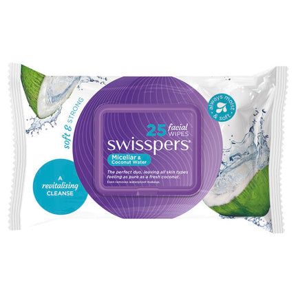 Swisspers Micellar and Coconut Water Facial Wipes 25 Pack