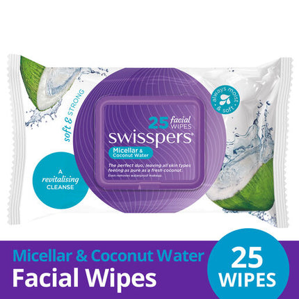 Swisspers Micellar and Coconut Water Facial Wipes 25 Pack