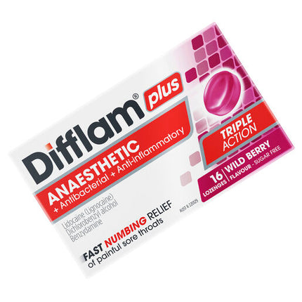 Difflam Plus Anaesthetic Sugar Free Berry Lozenge 16 Lozenges
