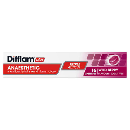 Difflam Plus Anaesthetic Sugar Free Berry Lozenge 16 Lozenges