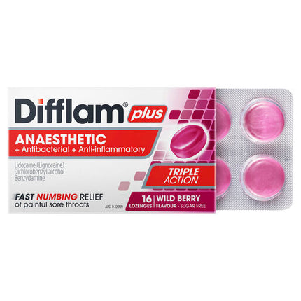 Difflam Plus Anaesthetic Sugar Free Berry Lozenge 16 Lozenges